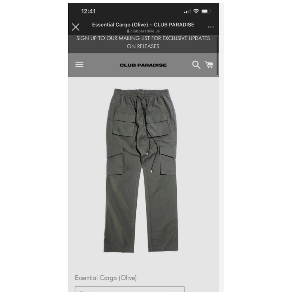 Club Paradise Essential Cargo Pants Olive MRSP $94